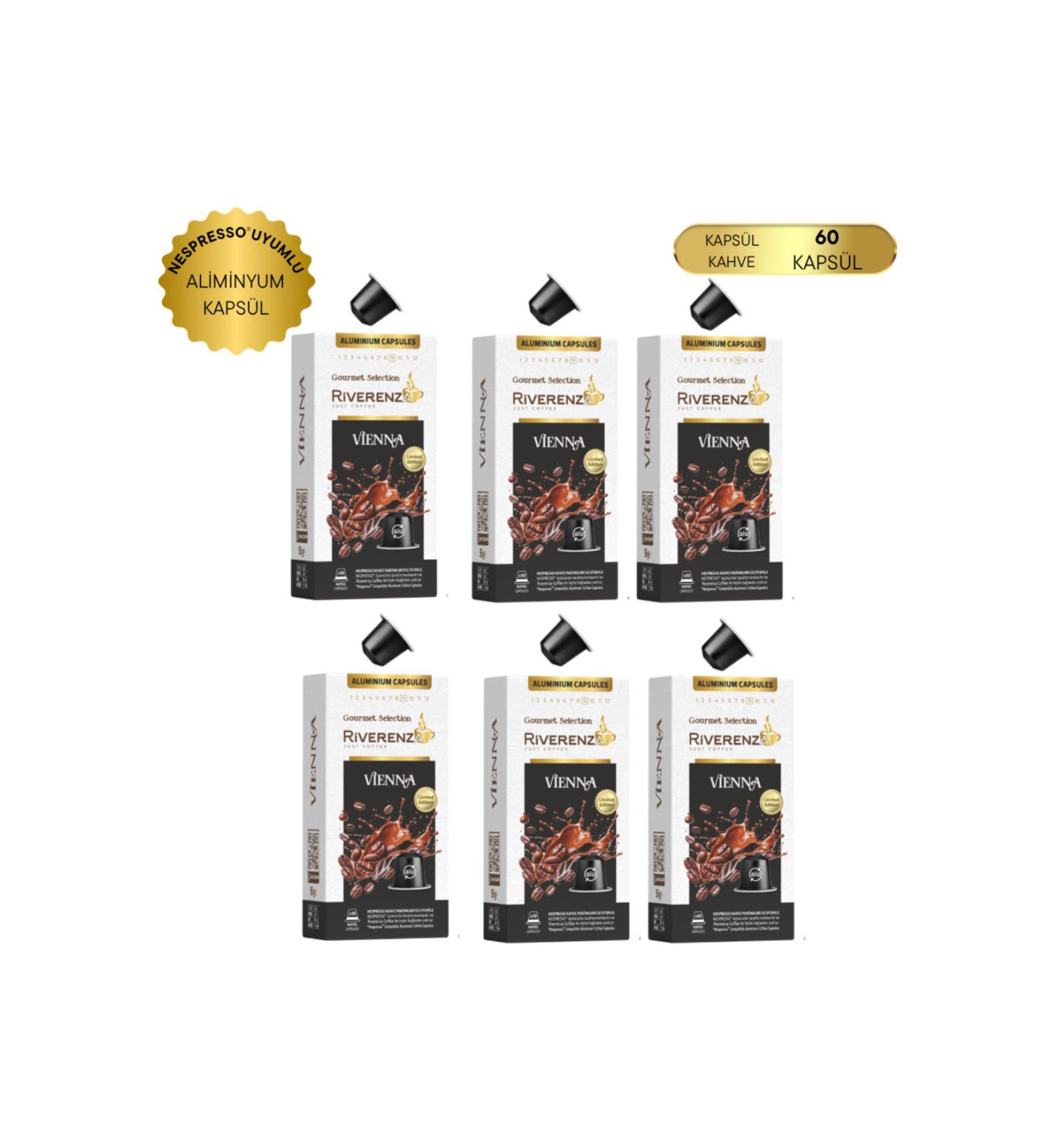 Riverenza Limited Edition Gourmet Selection Aluminum Nespresso Compatible Capsule Coffee Vienna 60 Capsules