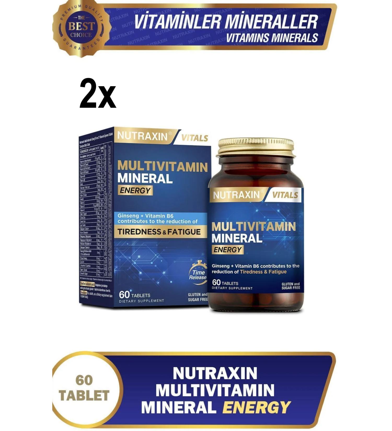 Nutraxin Multivitamin Mineral Energy Tiredness Fatigue 2X60 Tablet