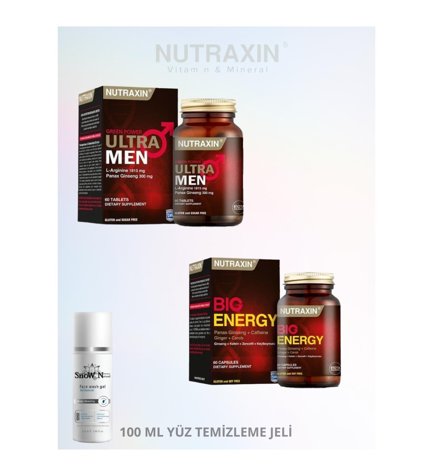 Nutraxin Ultra Men 60 Tablets '&' Big Energy 60 Capsules + (100 Ml Facial Cleansing Gel)