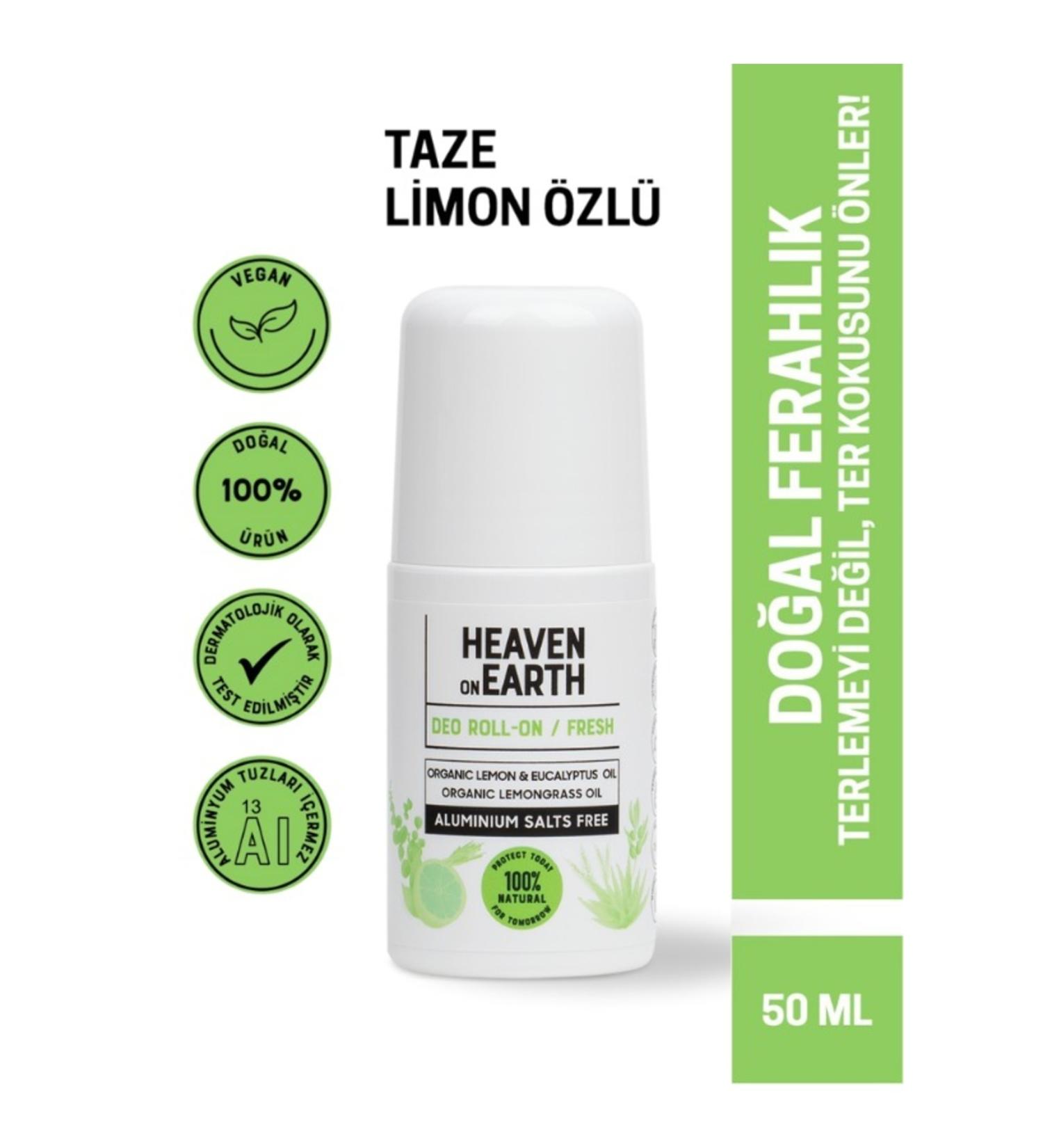 Heaven on Earth 0 Natural Organic Roll On Does Not Contain Aluminum Salts Sweat Odor Prevention Fresh 50 ml Vegan