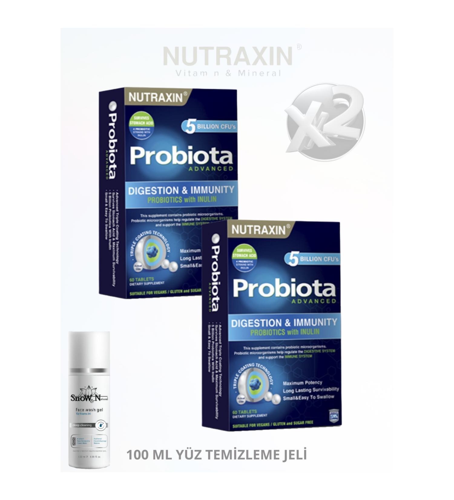 Nutraxin Probiota Advanced - Probiotic Supplement 60 Tablets (2 PCS) / 100 ml Facial Cleansing Gel
