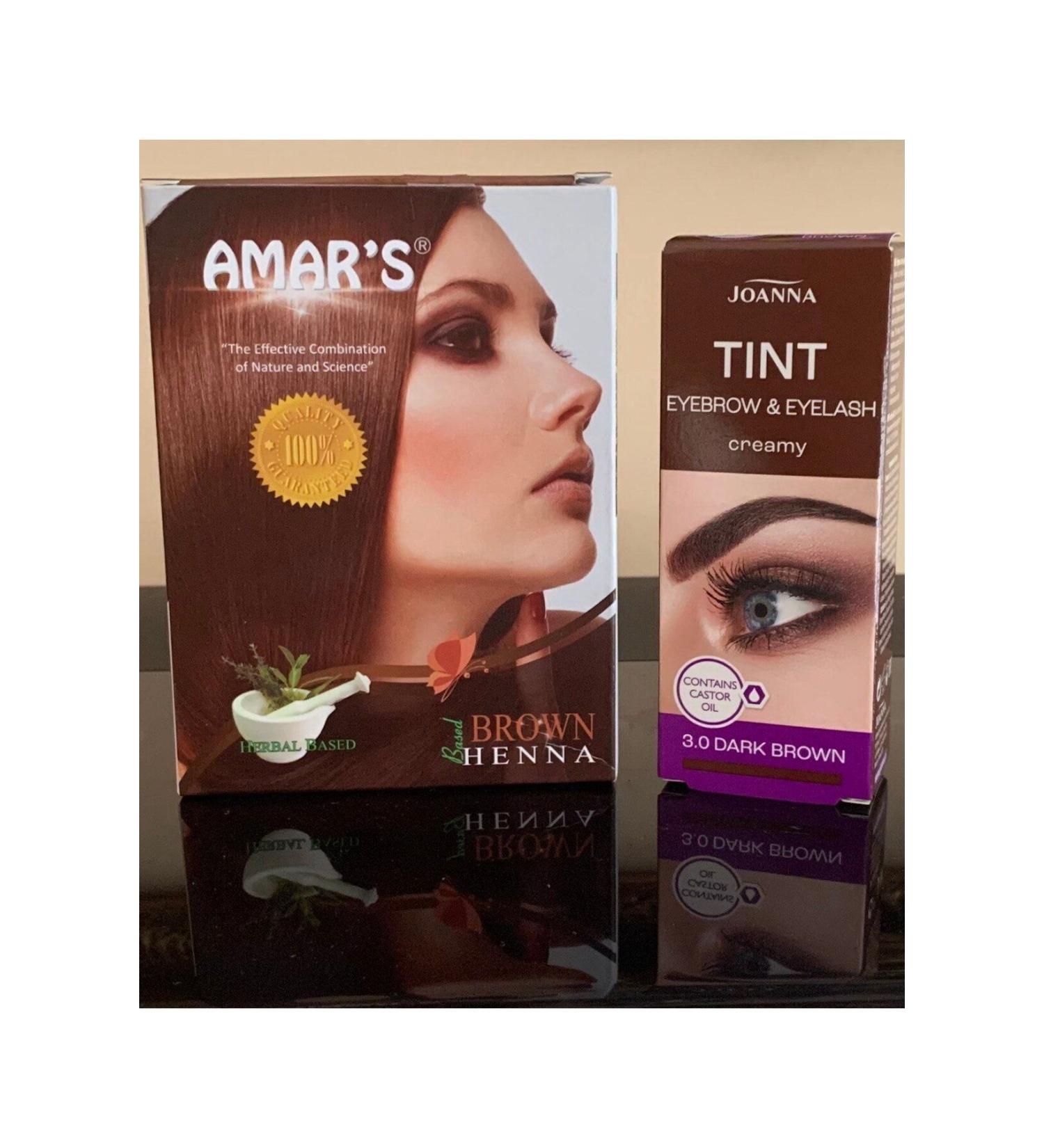 Amars AMAR'S HENNA-CONTAINING BROWN HAIR DYE 1 BOX + JOANNA DARK BROWN EYEBROW AND EYELASH DYE 1 BOX - Buy Online on GoSupps.com
