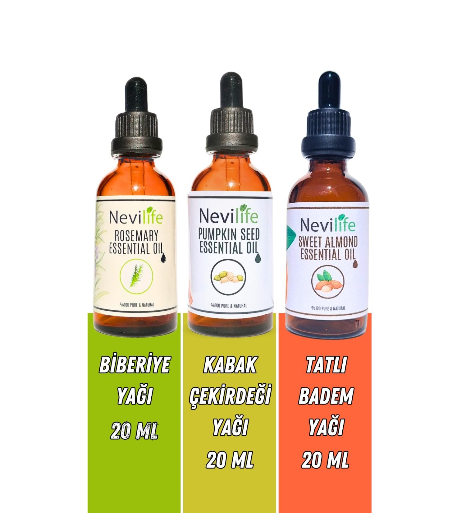 nevilife 3-pack Hair and Skin Care Rosemary Oil 20 ml Pumpkin Seed Oil 20 ml Sweet Almond Oil 20 ml