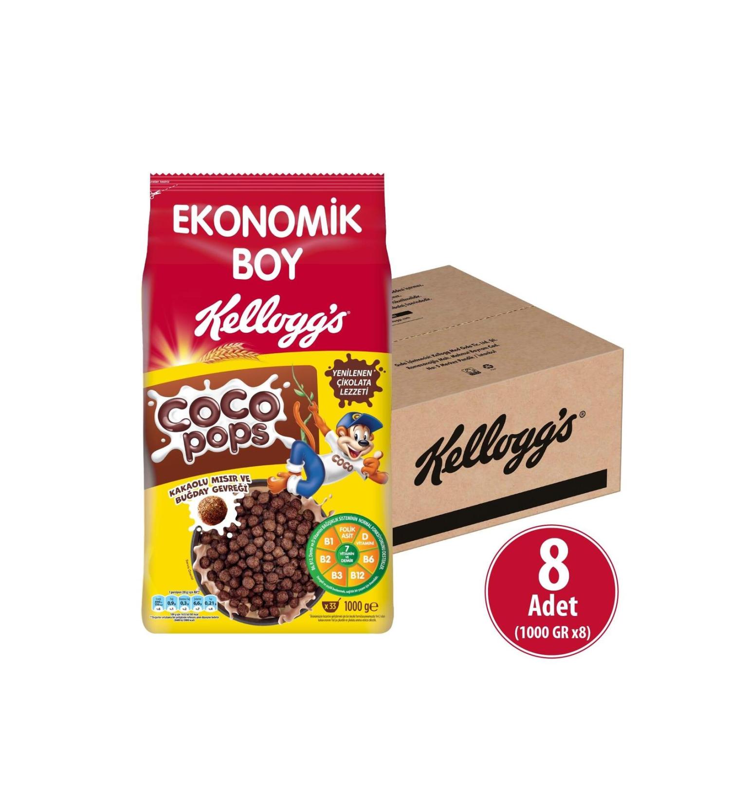 Kellogg's Coco Pops Balls 1000 gr X 8 Pieces Contains Fiber Iron and 7 Vitamins