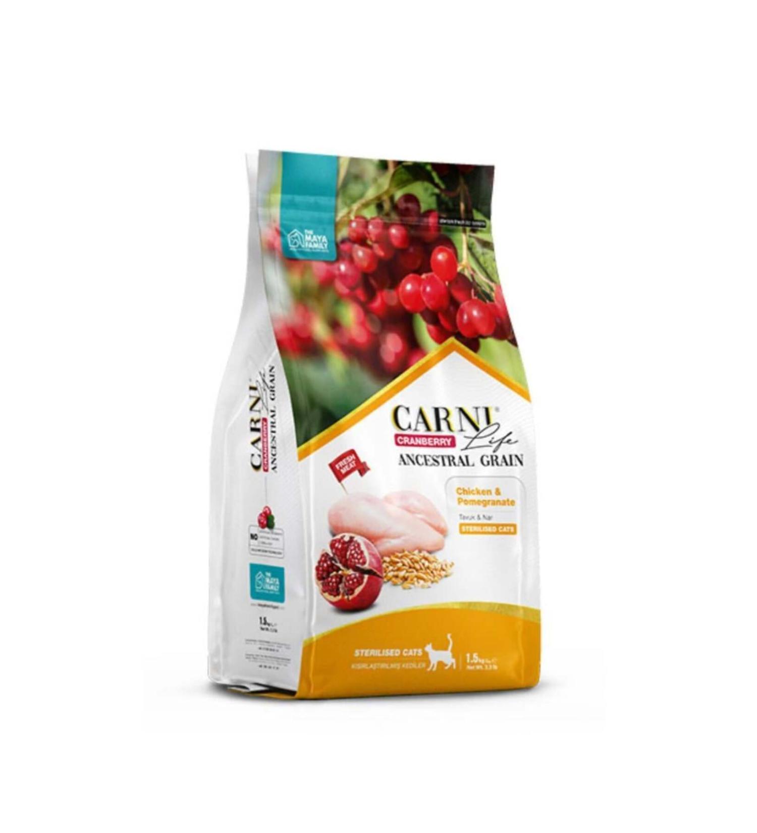 CARNI LIFE Carni Life Cranberry Chicken & Pomegranate Sterilized Cat Food (1.5 KG)