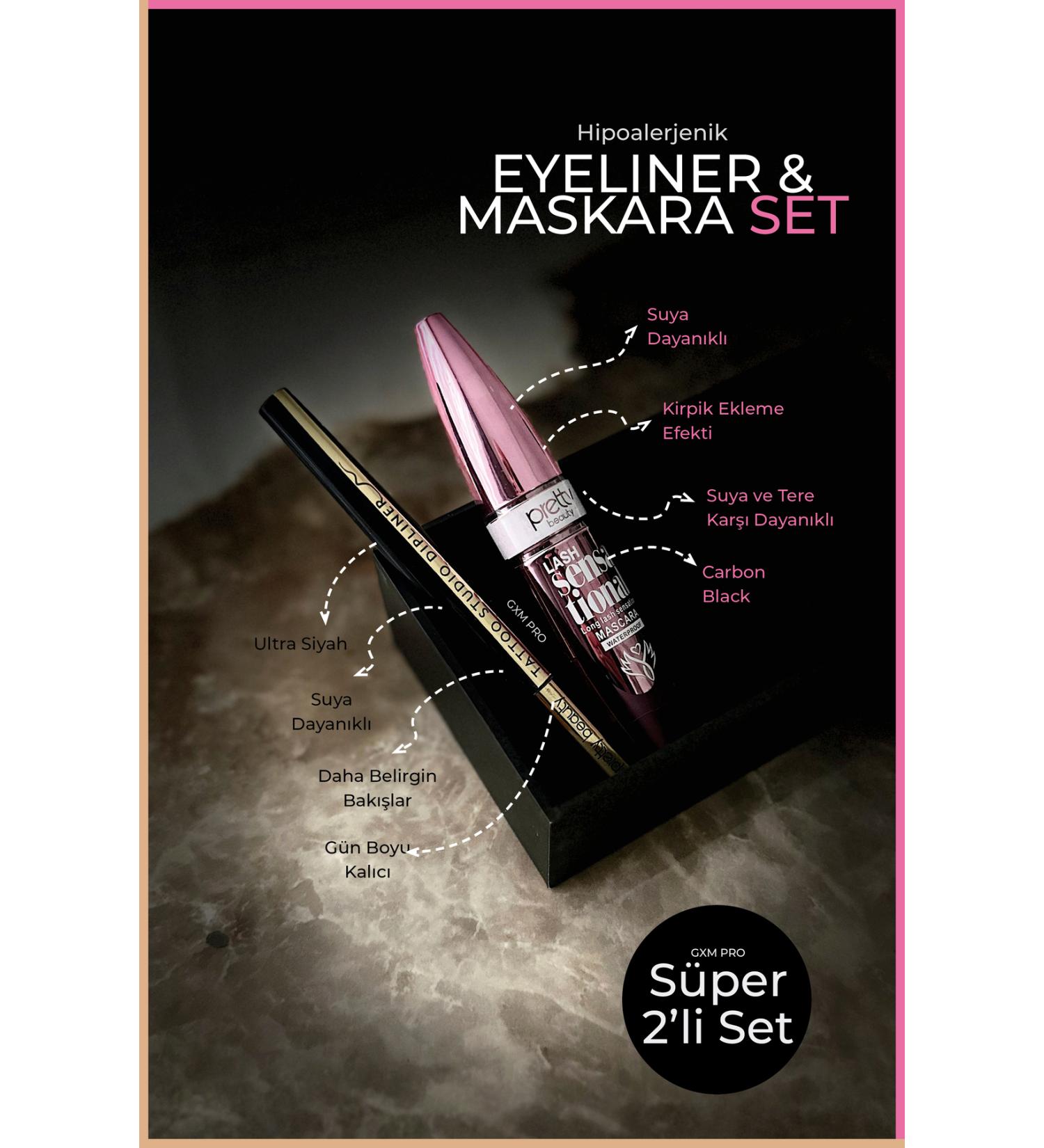 GXMPRO Carbon Black Eyeliner & Lash Sensational Mascara Set (GIFT)