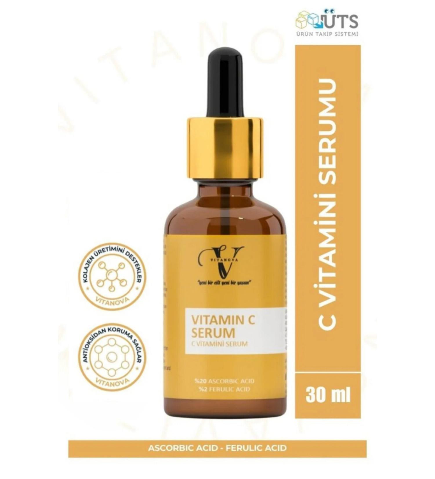 Vitanova Ascorbic Acid - 2% Ferulic Acid Extract Anti-Stain Skin Brightening Vitamin C Serum 30 ml - Buy Online on GoSupps.com