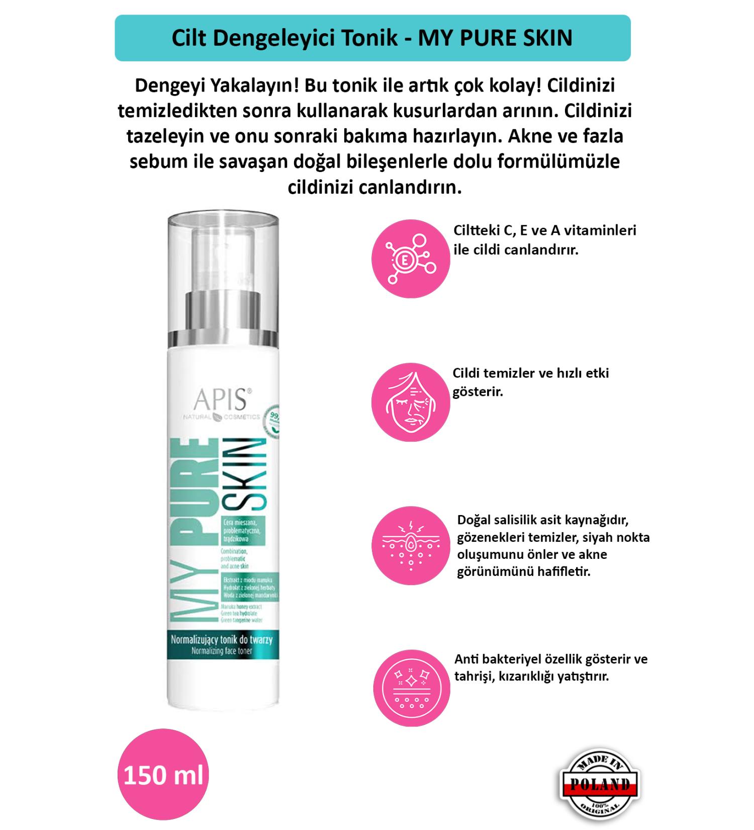 Apis Natural Cosmetics Skin Balancing Tonic - MY PURE SKIN - 150 Ml