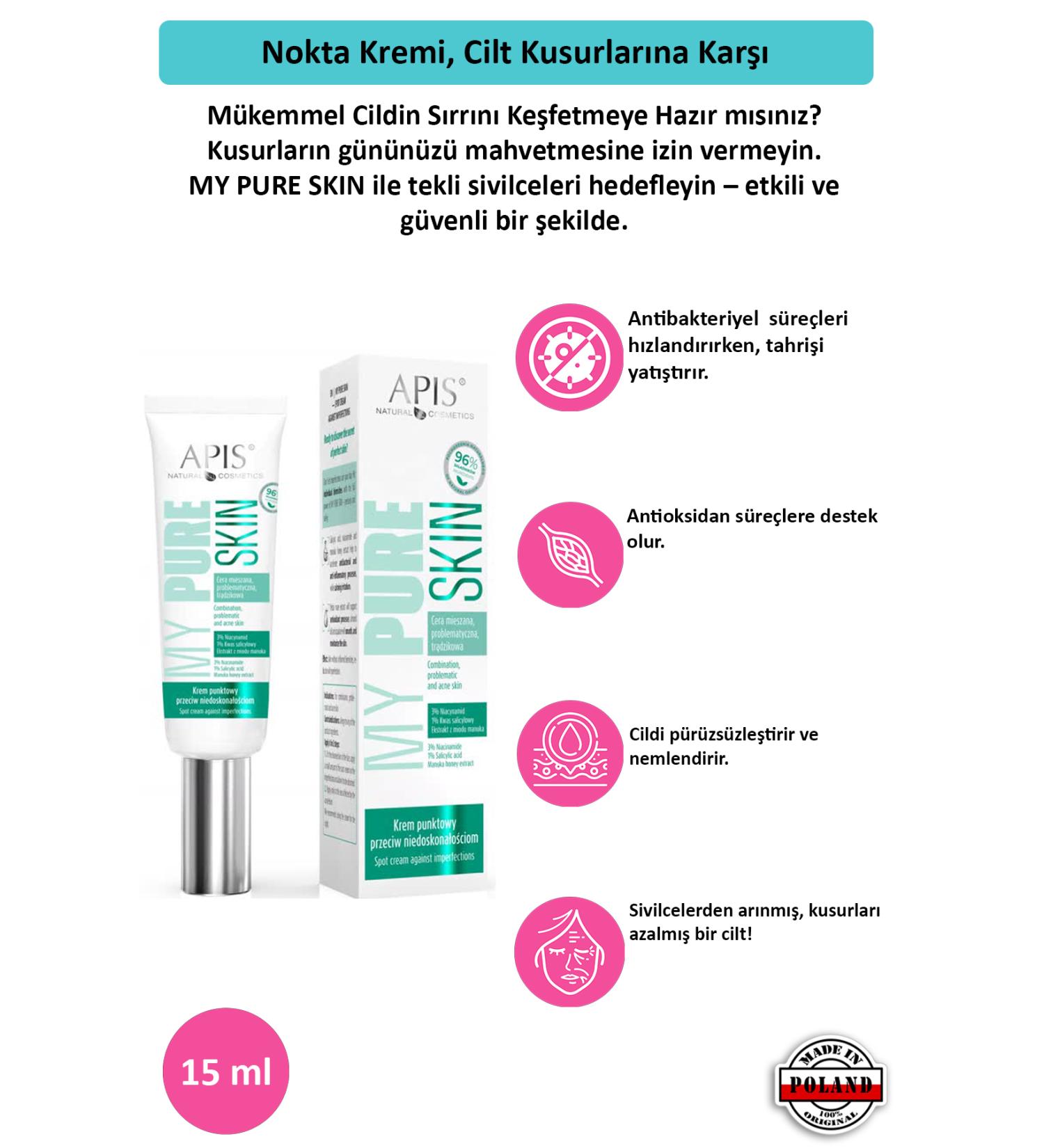 Apis Natural Cosmetics Spot Cream Against Skin Imperfections - MY PURE SKIN - 15 Ml