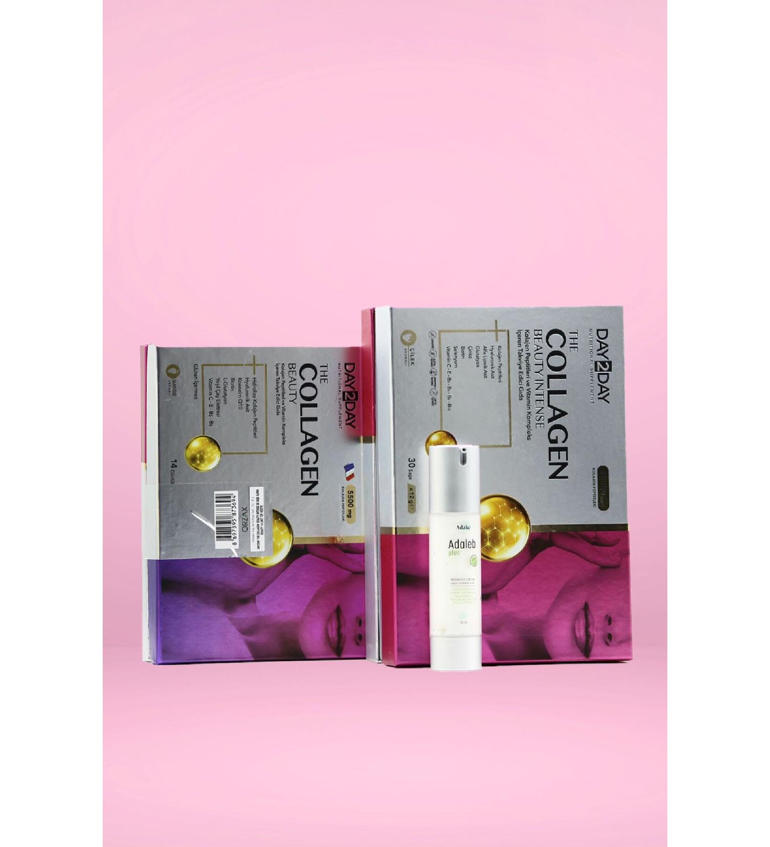 DAY2DAY The Collagen Beauty Intense 30 Sachets Collagen Liquid 14 Tubes and Adaleb Plus Cream - Buy Online on GoSupps.com