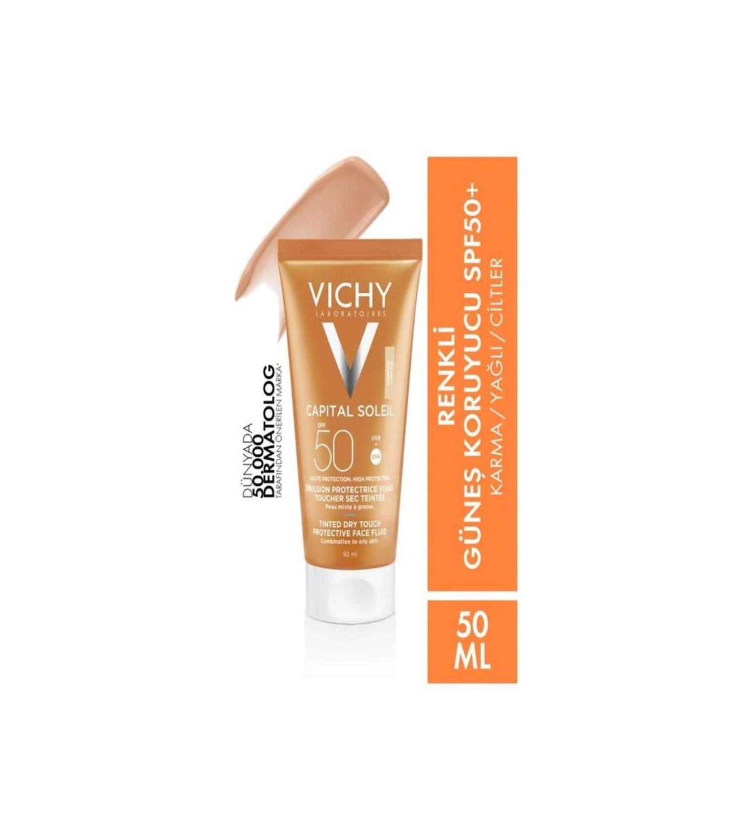 Vichy Capital Soleil Tinted Dry Touch Face Fluid - Anti-Shine Tinted Sunscreen Face Cream Spf 50