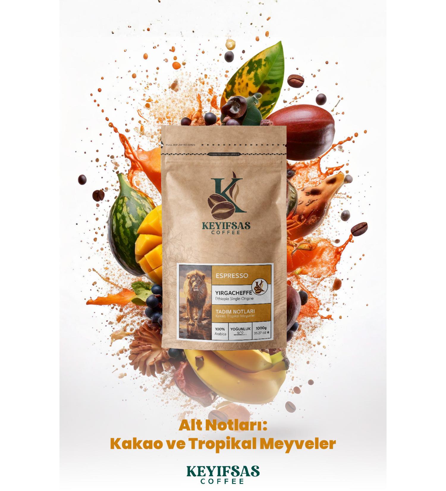 Keyifsas Coffee Espresso Ethiopia Yiragacheffe Coffee 1 Kg (BEANS or Ground)