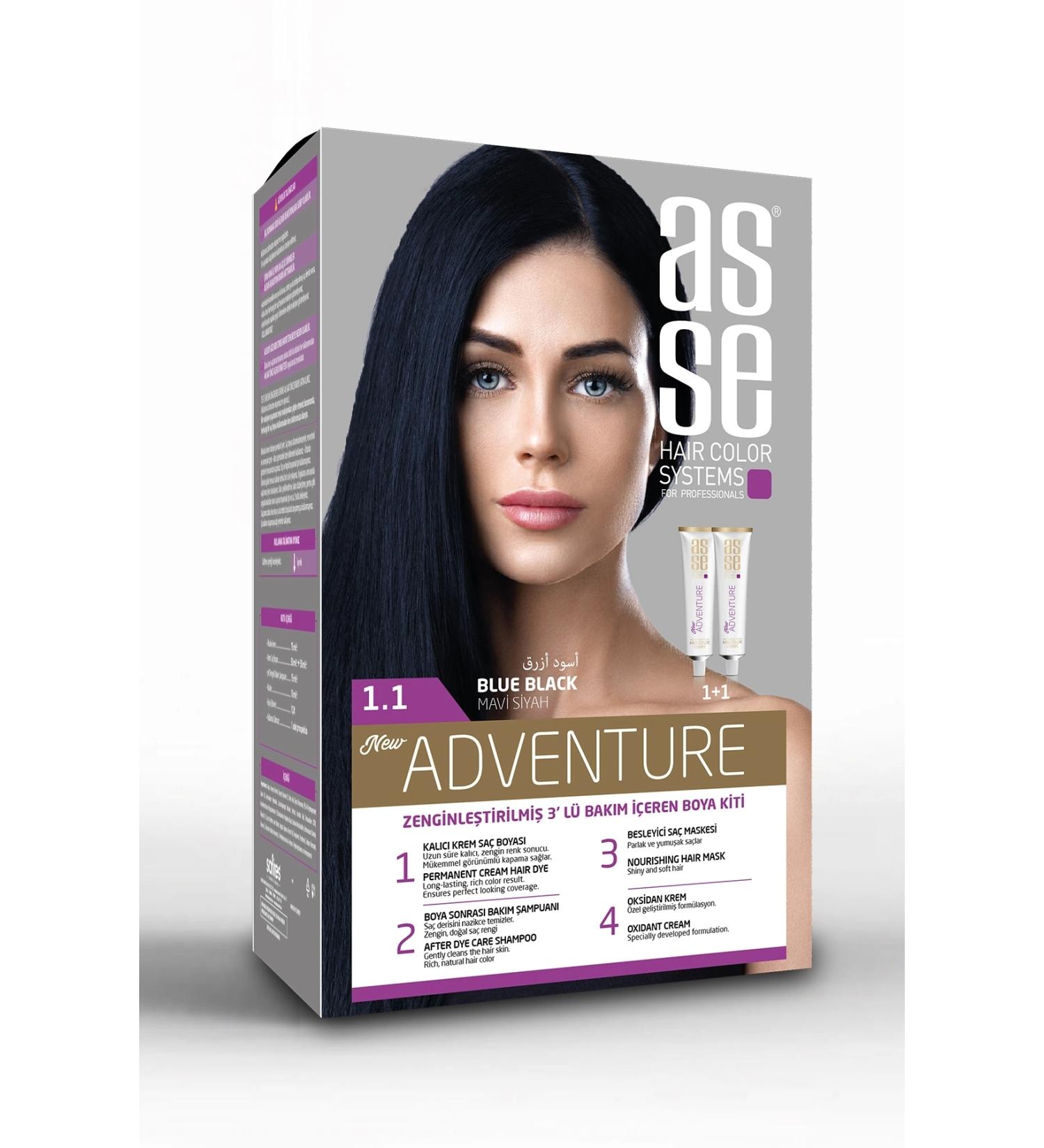 asse Adventure Set Hair Dye Permanent and Vivid Colors Dual Use Set (NO:1.1 BLUE BLACK) - Buy Online on GoSupps.com