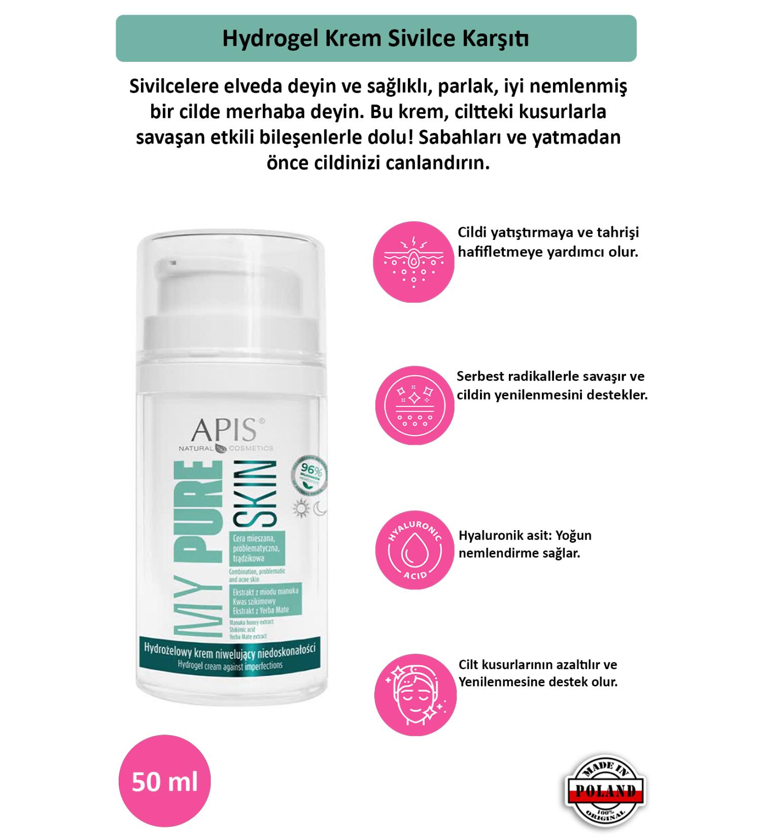 Apis Natural Cosmetics Hydrogel Cream Anti-Acne - MY PURE SKIN- 50 Ml