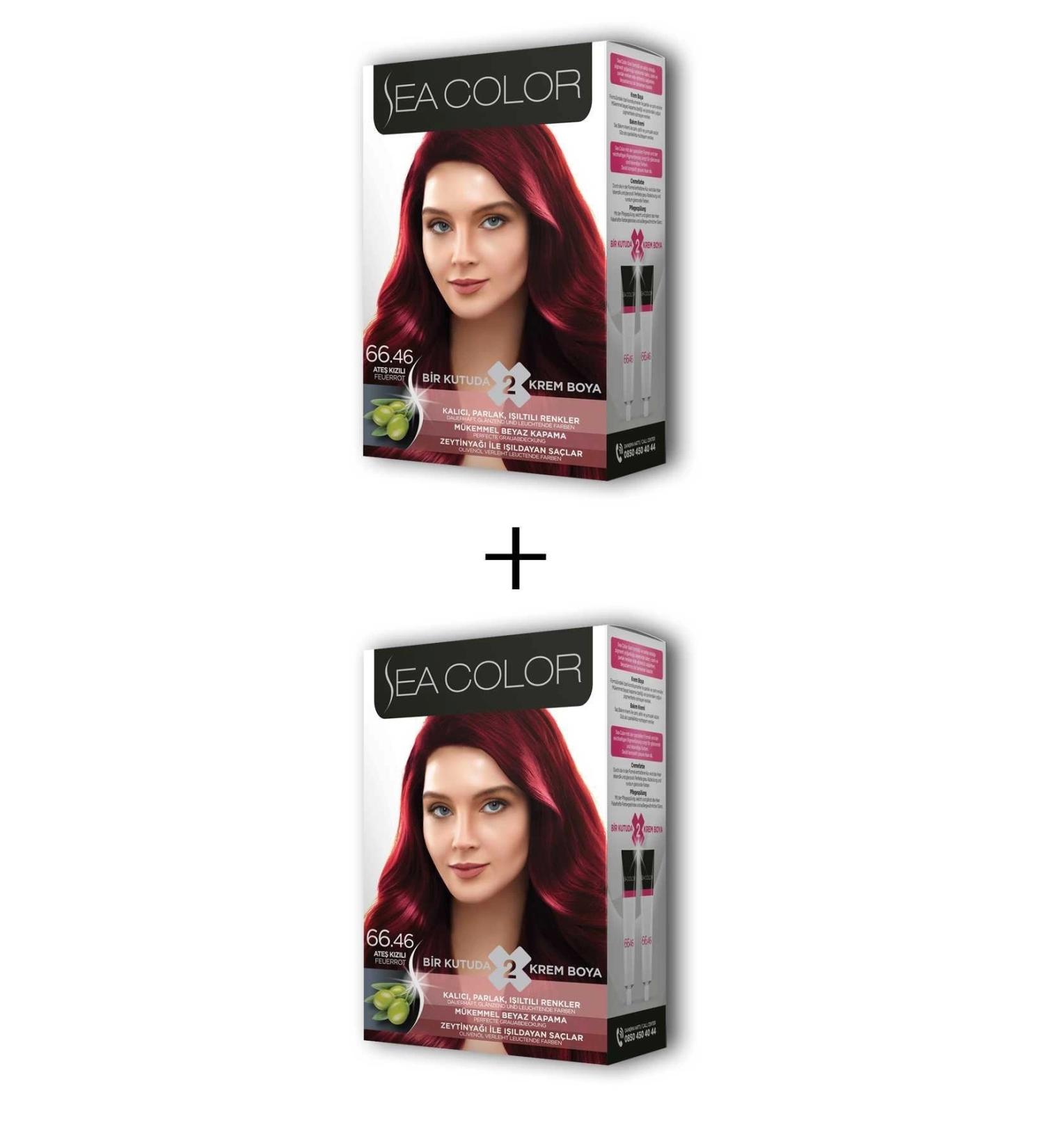 Sea Color 2X2 Tube Cream Hair Dye Set Fire Red No:66.46
