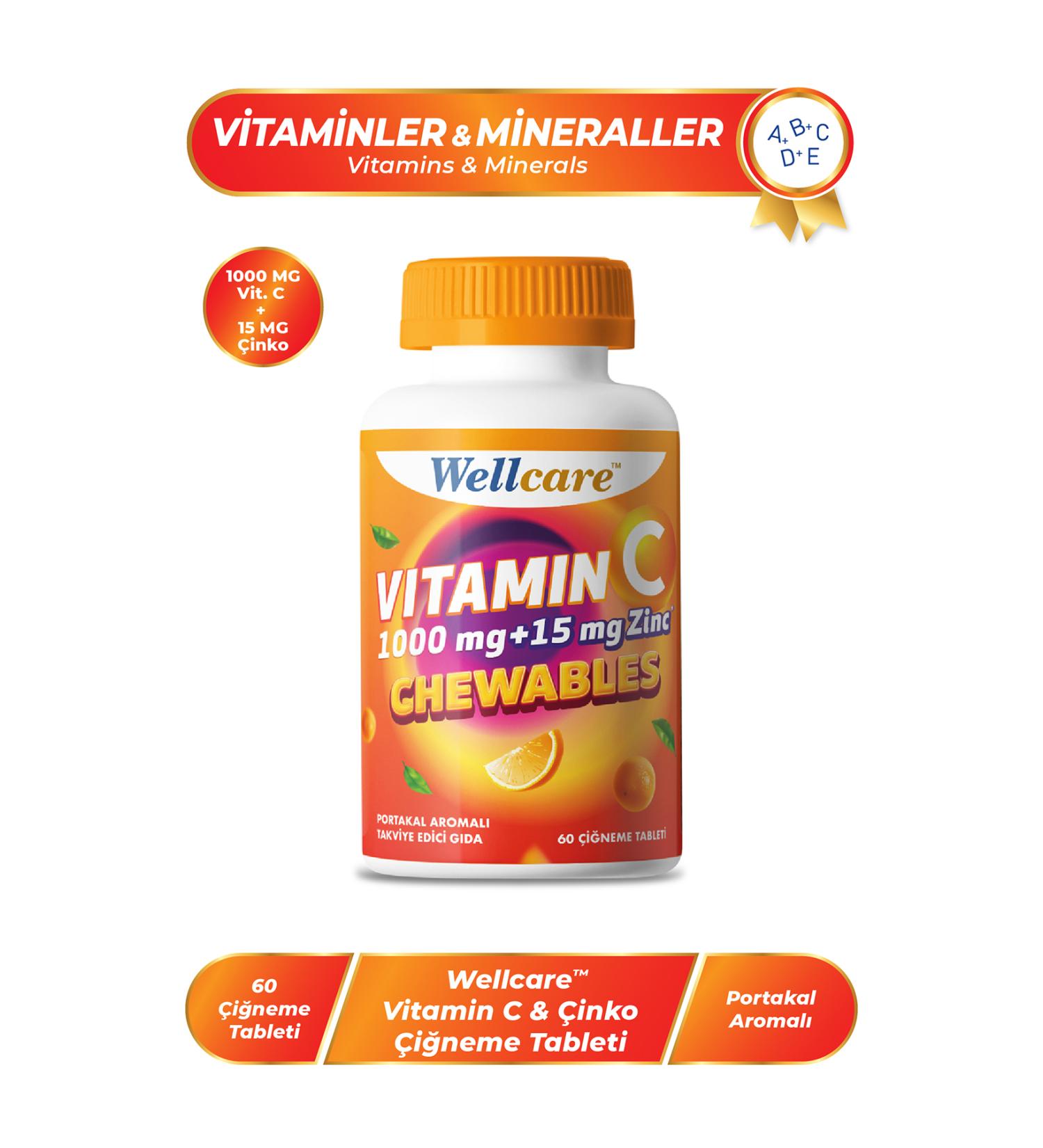 Wellcare Vitamin C & Zinc Chewable Tablet - 60 Tablets - Buy Online on GoSupps.com