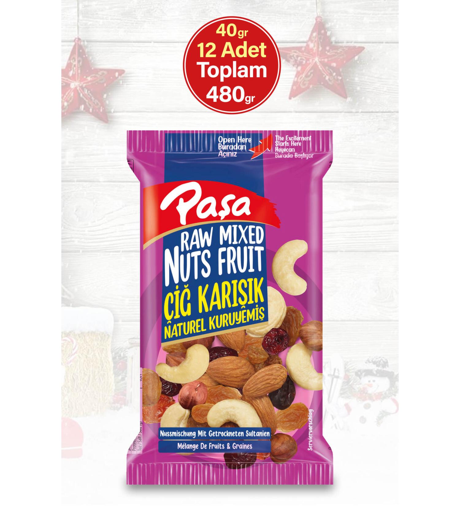 Pasha Nuts Raw Mixed Natural Nuts 40 gr X 12 Pieces (TOTAL 480 GR) - Buy Online on GoSupps.com