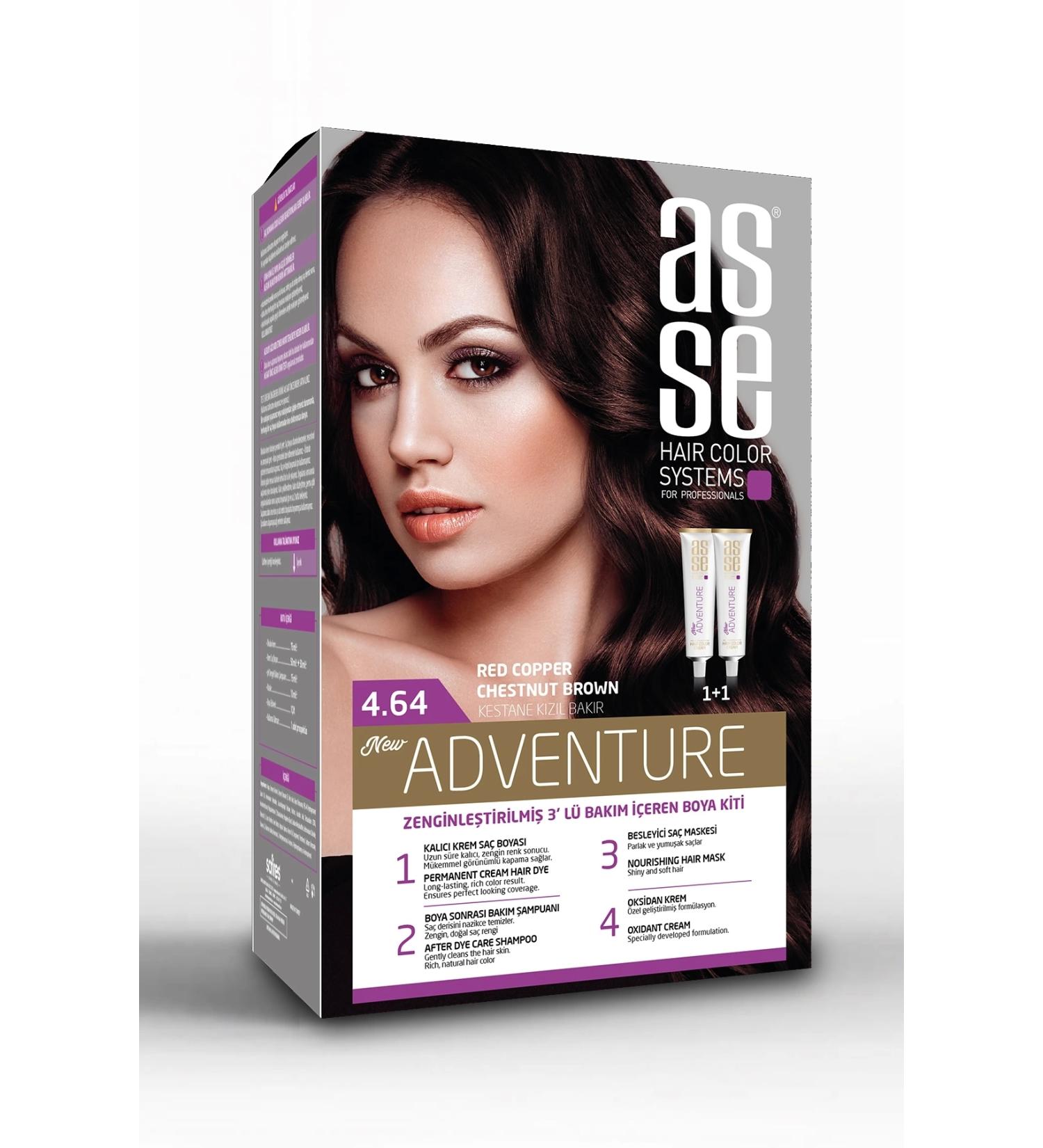 asse Adventure Set Hair Dye Permanent and Vivid Colors Dual Use Set (NO4.64 CHESTNUT RED COPPER) - Buy Online on GoSupps.com