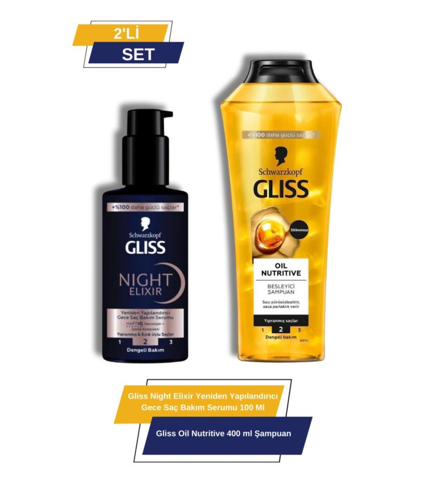 Gliss Night Elixir Restructuring Night Hair Care Serum + Oil Nutritive 400 ml Shampoo