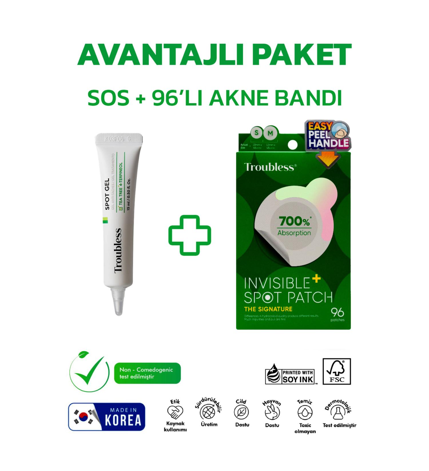 Troubleless SOS CLEAR GEL CREAM+ INVISABLE SPOT PATCH 96 PACK ACNE TAPE - Buy Online on GoSupps.com