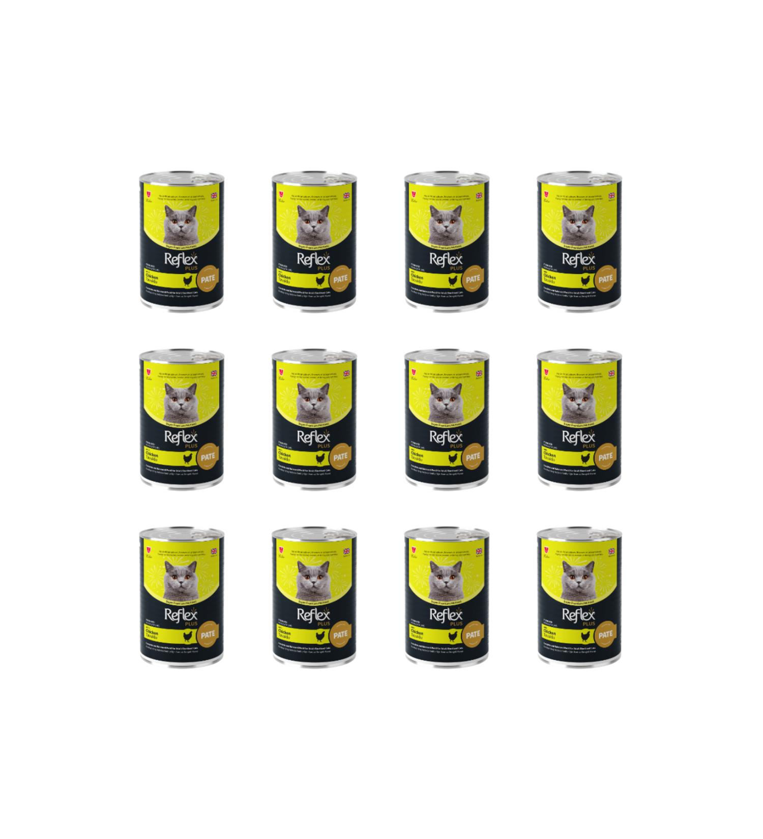 Reflex Plus Canned Cat Food with Chicken Meat Pieces in Pate 395 Gr (12 Pieces)