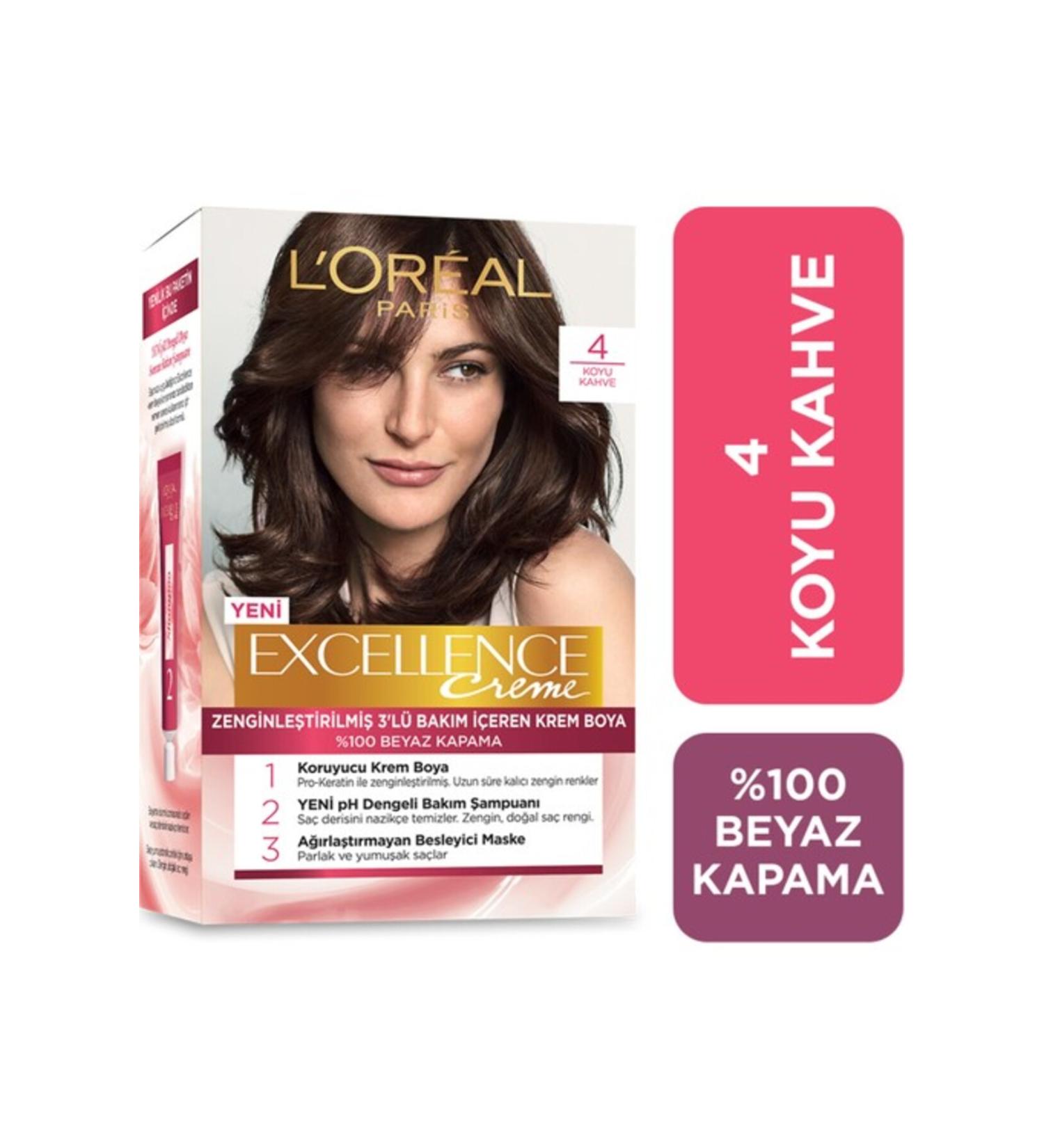 L'Oreal Paris L'or al Paris Excellence Creme Hair Dye - 4 Dark Brown - Buy Online on GoSupps.com