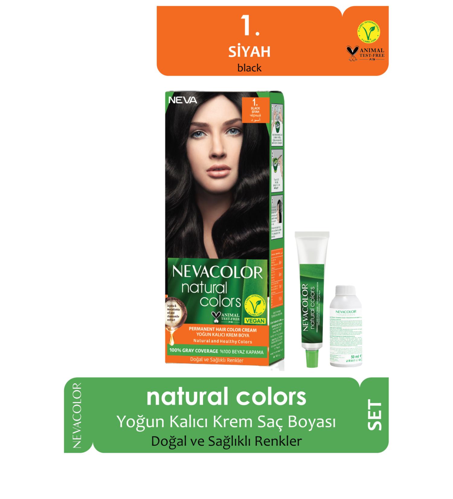 Neva Color Natural Permanent Hair Dye Set 1 Black