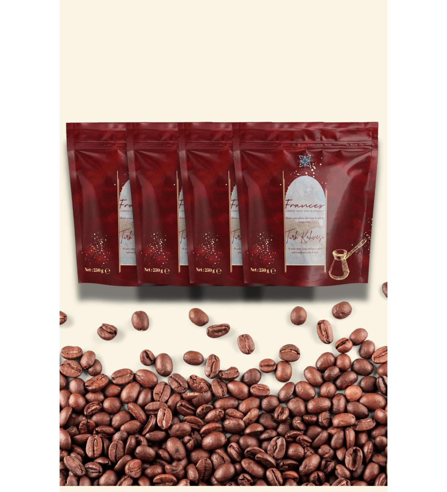 FRANCES 4-Piece Traditional Turkish Coffee Set | Intense and Velvety Taste | 250grx4