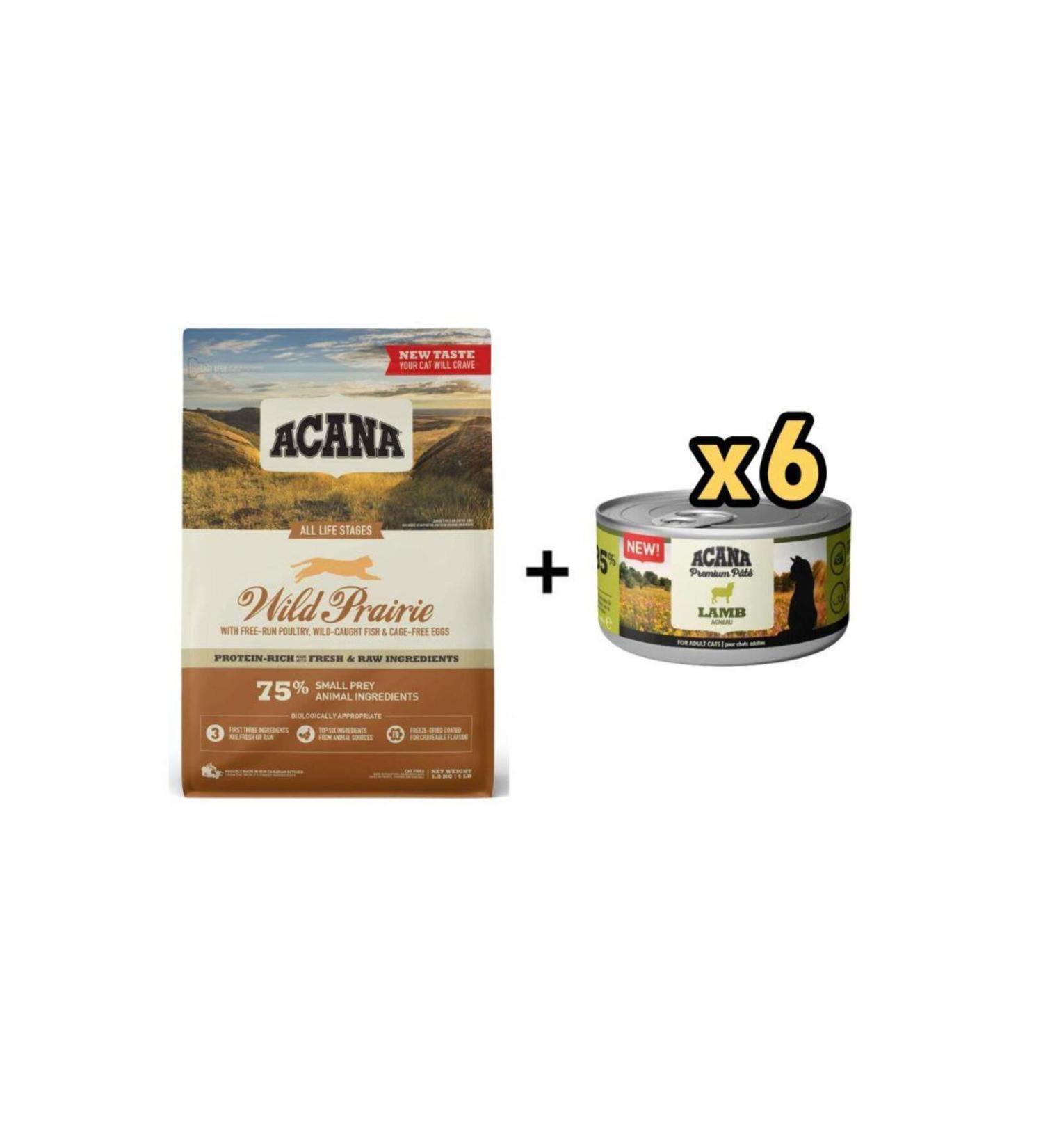 Acana Wild Prairie Cat Food 1.8 Kg + 6 Pieces Acana Premium Lamb Paste Cat Canned Food 85 gr