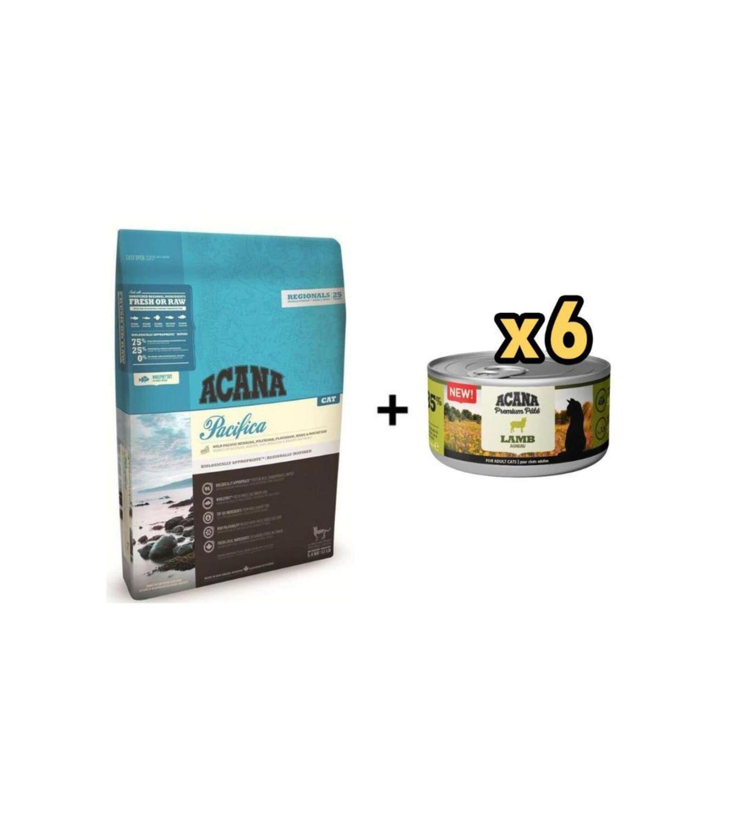 Acana Pacifica Fish Adult Cat Food 1.8 Kg + 6 Pieces Acana Premium Lamb Paste Cat Canned Food