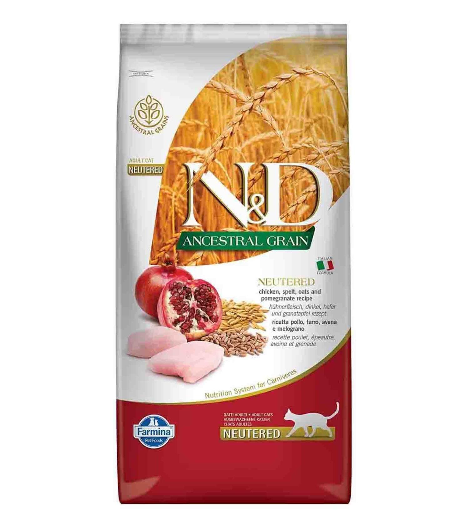 N & D ND Ancestral Grain Low Grain Chicken and Pomegranate Sterilized Cat Food 10kg