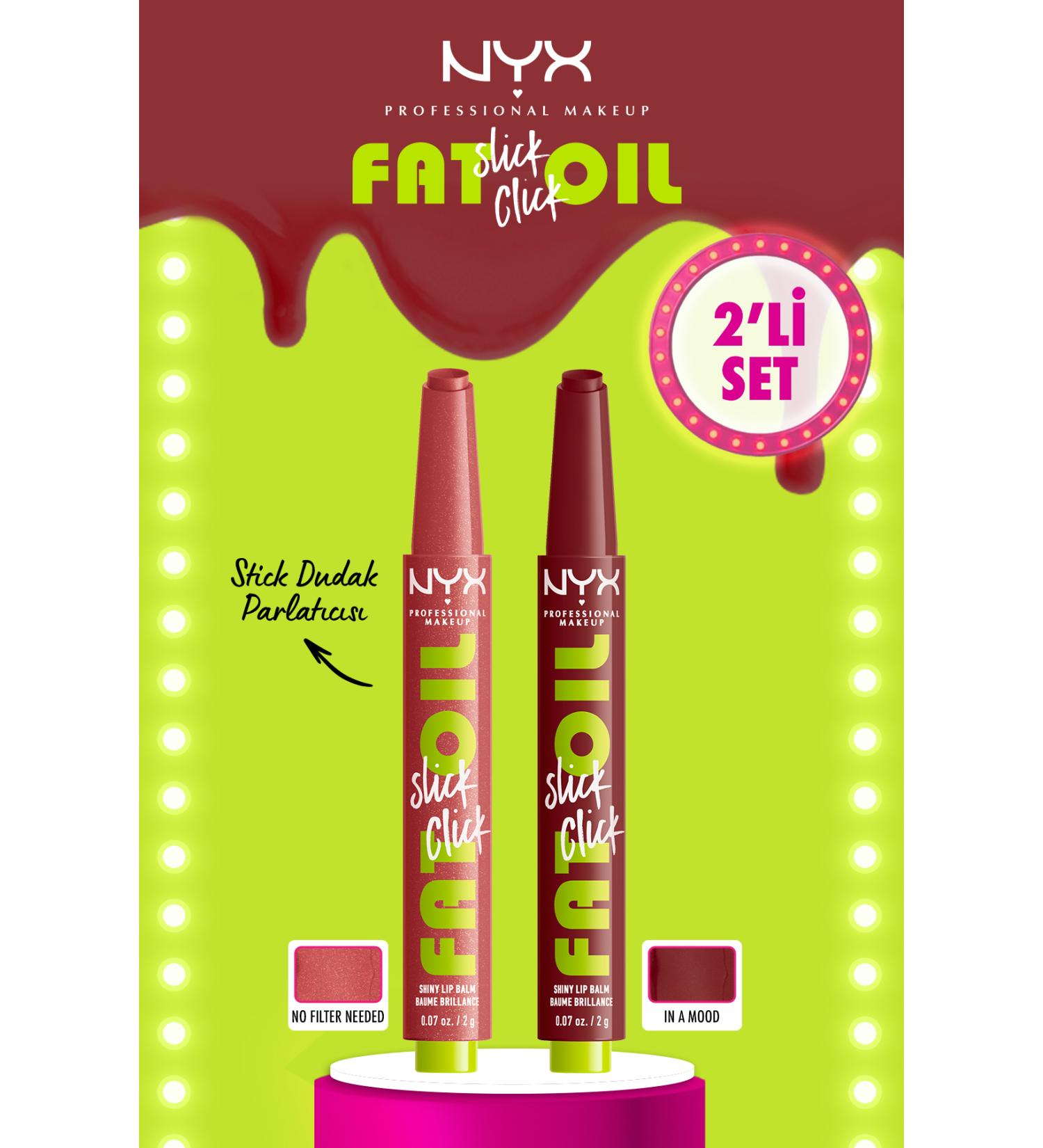 NYX Professional Makeup Fat Oil Slick Click Shine Lip Balm - 03 No Filter Needed & 11 In A Mood - Buy Online on GoSupps.com