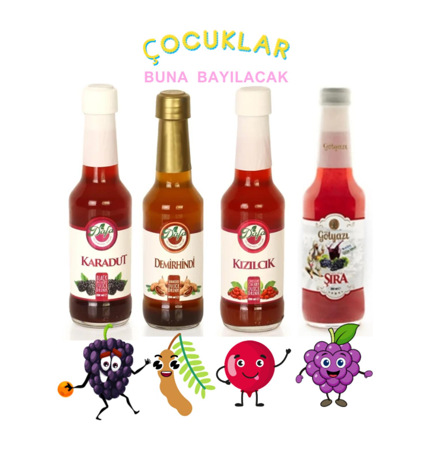 Dafa Tamarind-Black Mulberry-Cranberry-Grape Must- 250 ml glass bottles. Buy 4 pay 3