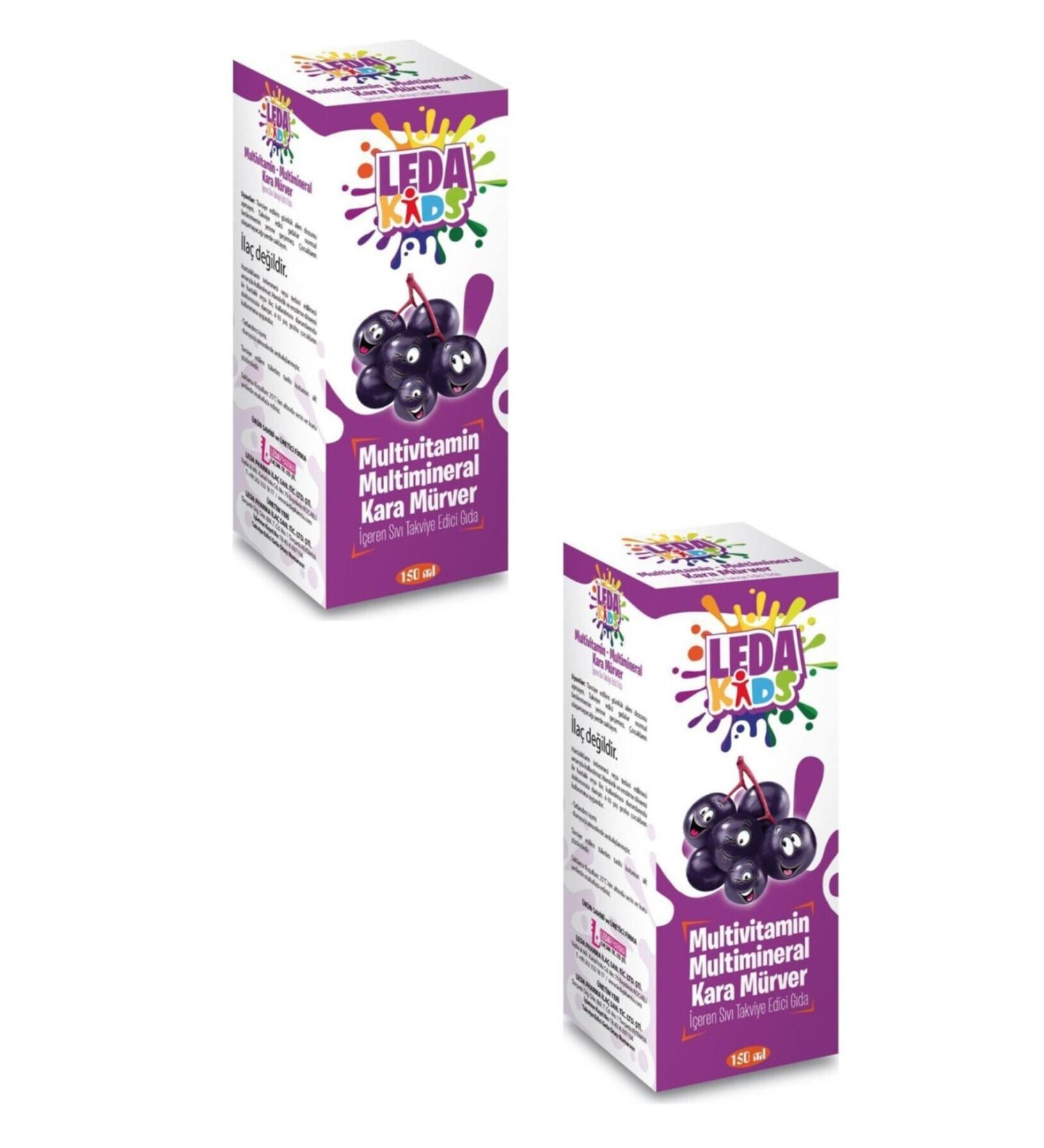 LedaPharma Unisex Black Elderberry Extract Vitamin C and Zinc Leda Kids 150 ml 2 Boxes
