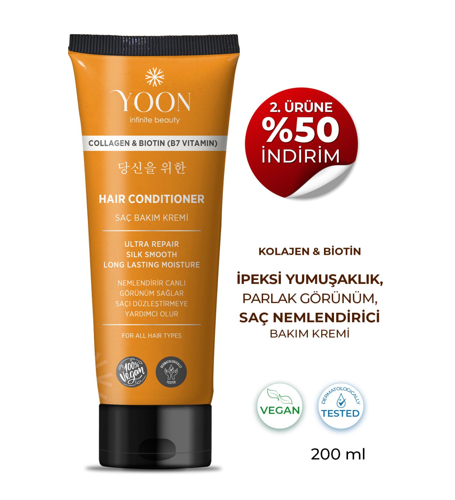 YOON Vegan Hair Conditioner with Biotin B7 and Collagen Moisturizing Nourishing and Repairing Hair Care Cream 200ml - Buy Online on GoSupps.com