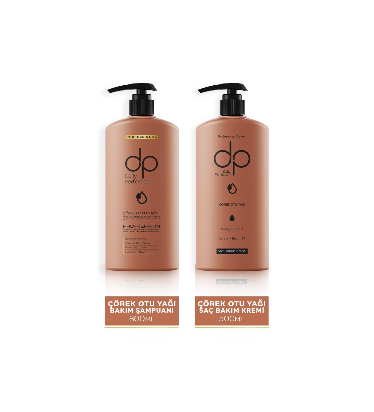 dp Daily Perfection Shampoo Black Cumin Oil 800 ml & Hair Conditioner Black Cumin Oil 500 ml - Buy Online on GoSupps.com