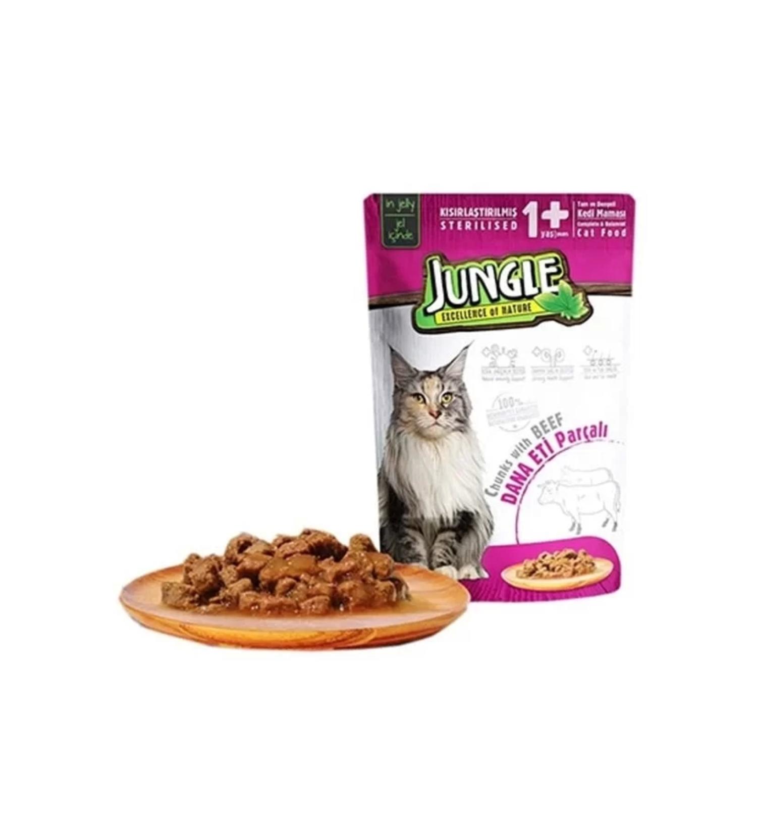 Jungle Steak Pouch Adult Steaked Canned Cat Food 85 gr