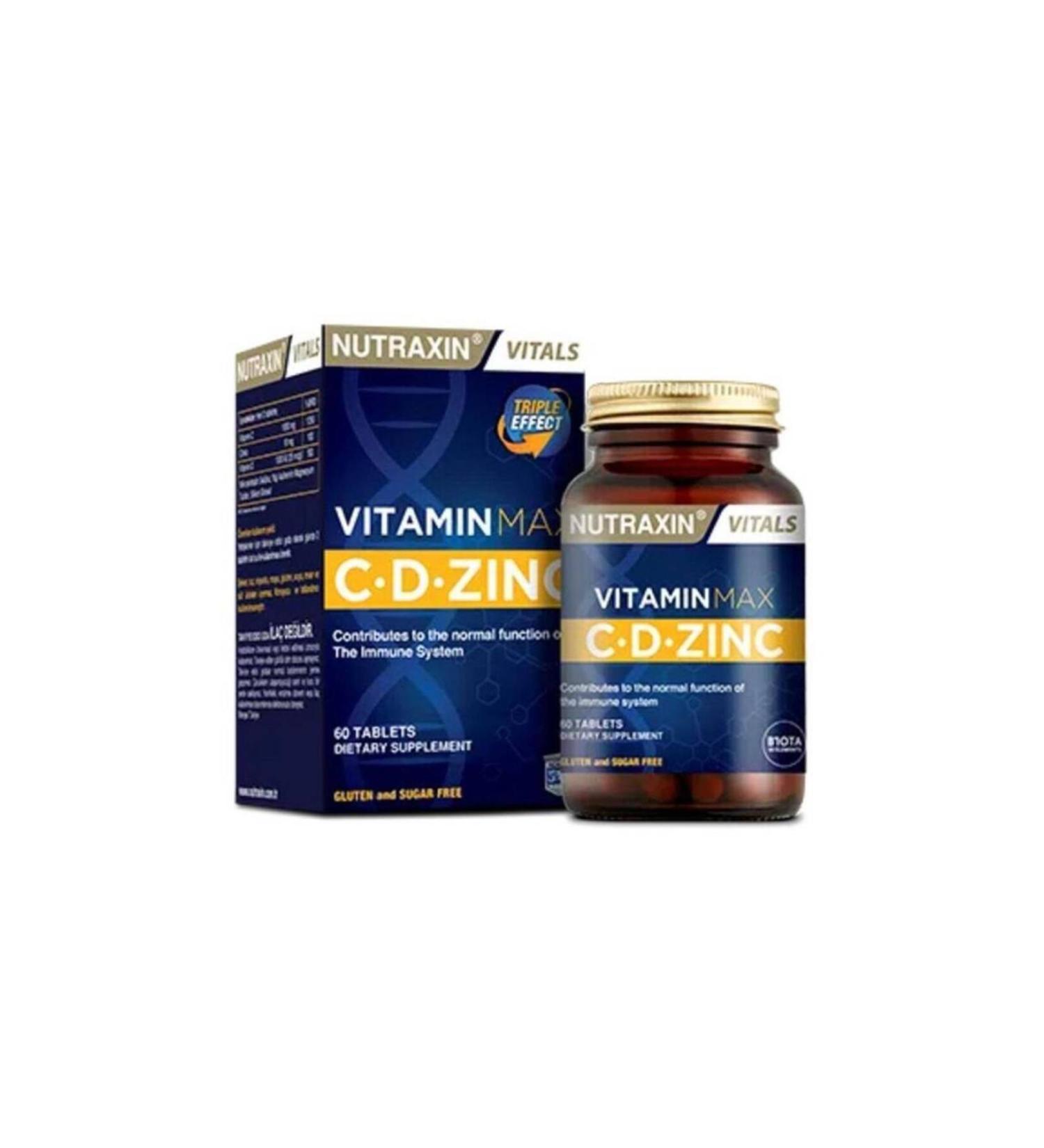 Nutraxin Vitamin Max CD-Zinc 60 Tablets Food supplement containing zinc and vitamins c and d. (X 2 PIECES)