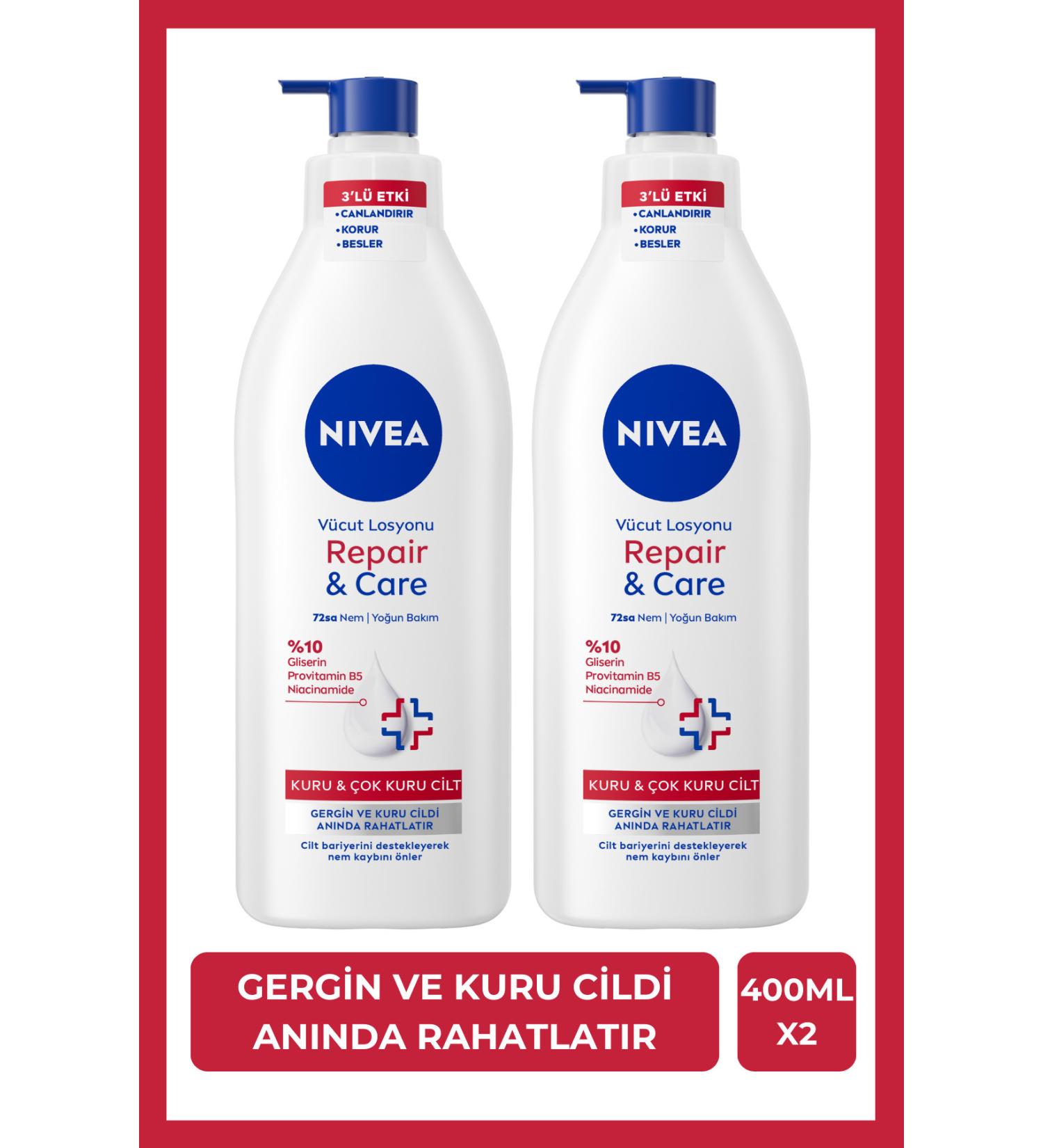 NIVEA Repair & Care Body Lotion 400 ml X2 72 Hours Deep Moisturizing Serum BLK WW93