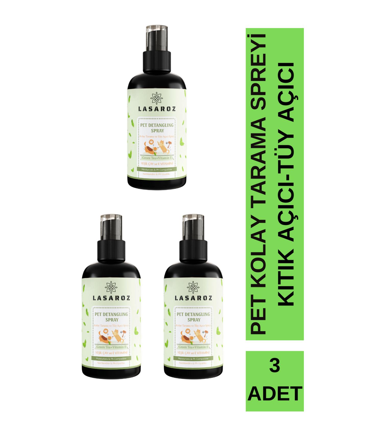 lasaroz Cat Dog Tow Remover Spray Vitamin E Green Tea Easy Combing Spray 250 ML X 3 Pieces