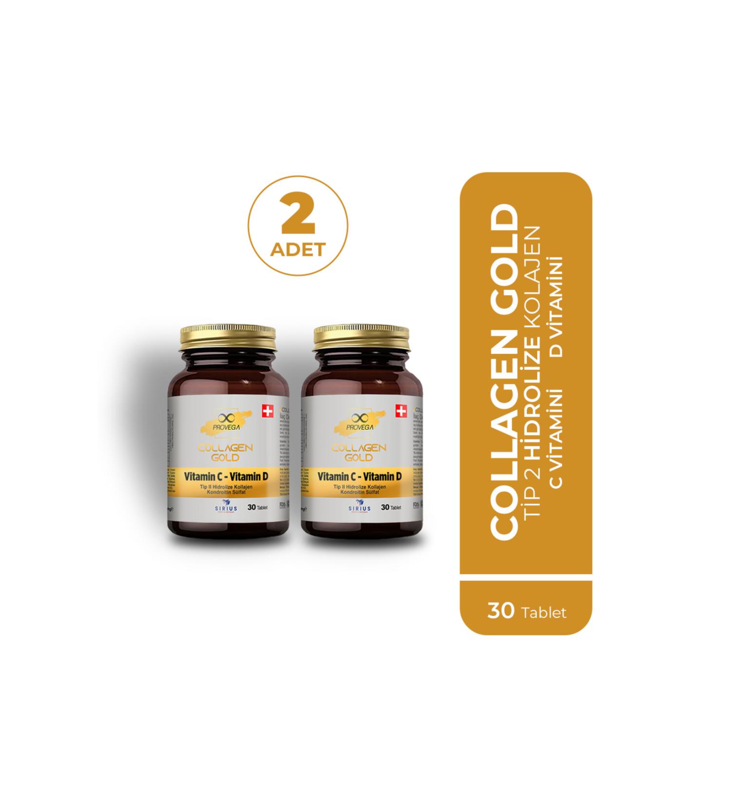 Provega Collagen Gold Collagen Type 2 Vitamin C Vitamin D Containing Supplementary Food 2 Pieces - Buy Online on GoSupps.com