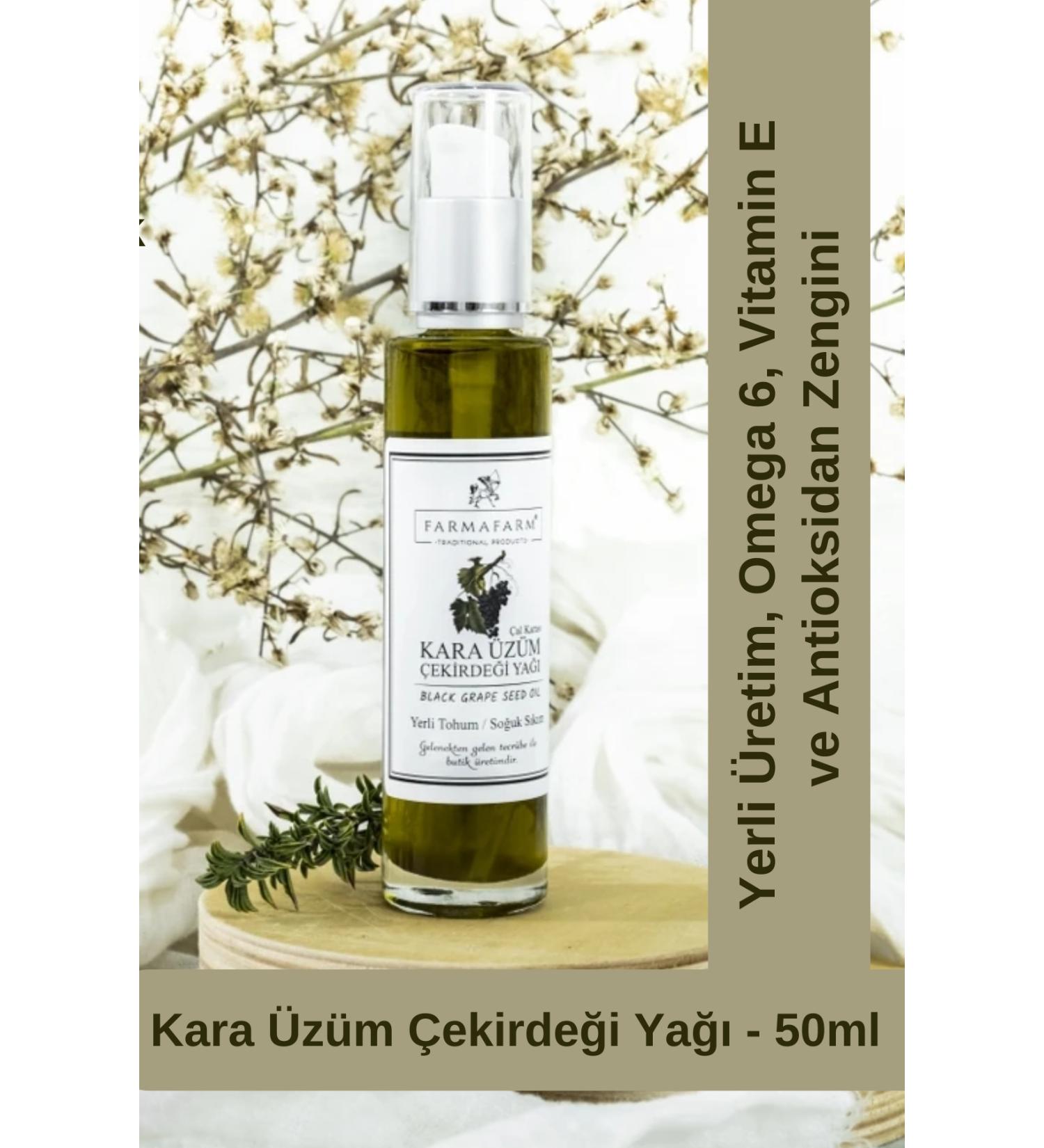 Farmafarm Cold Pressed Black Grape Seed Oil - 50ml | Local Production Rich in Omega 6 Vitamin E and Antioxidants