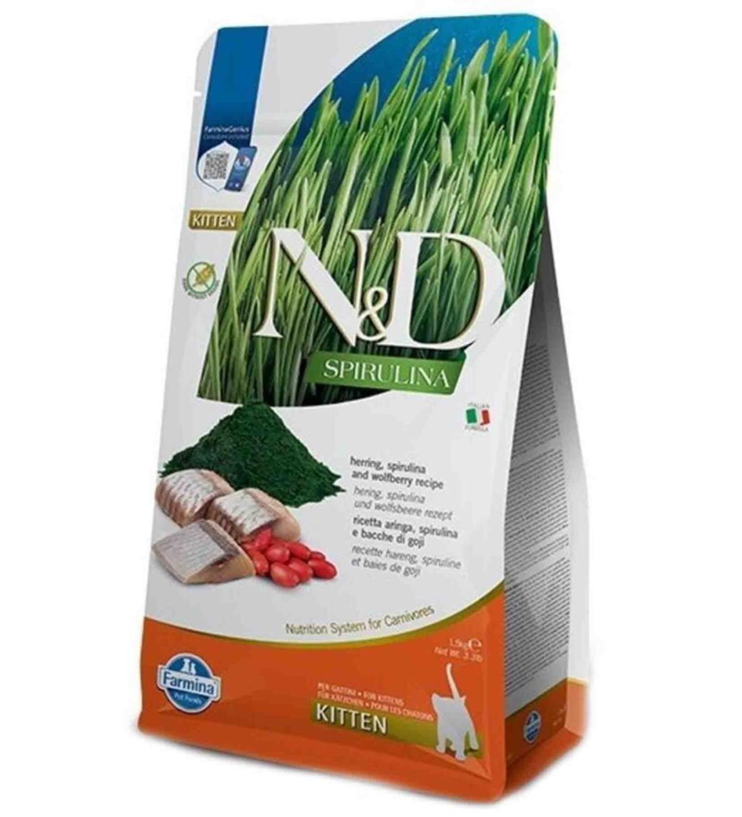 N & D Spirulina Herring Grain Free Kitten Cat Food 1.5kg