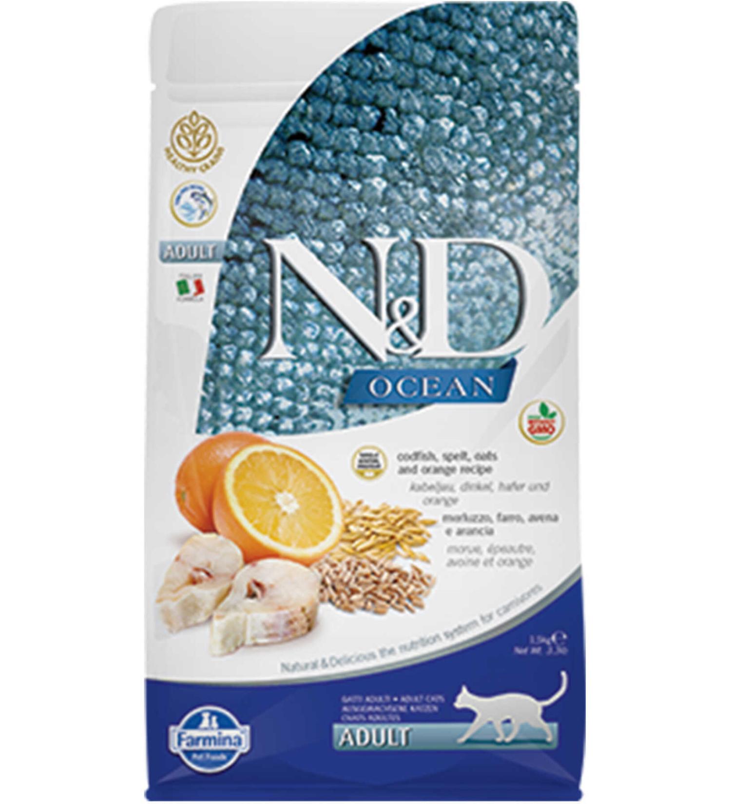 N & D ND Ocean Low Grain Cod & Orange Adult Cat Food 1.5kg
