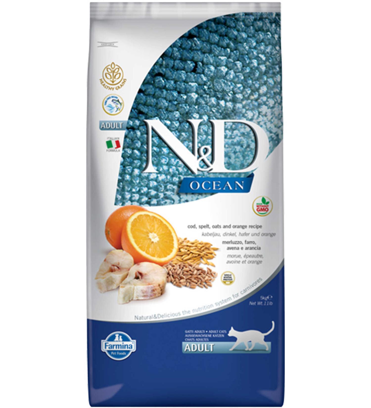 N & D ND Ocean Low Grain Cod & Orange Adult Cat Food 5kg