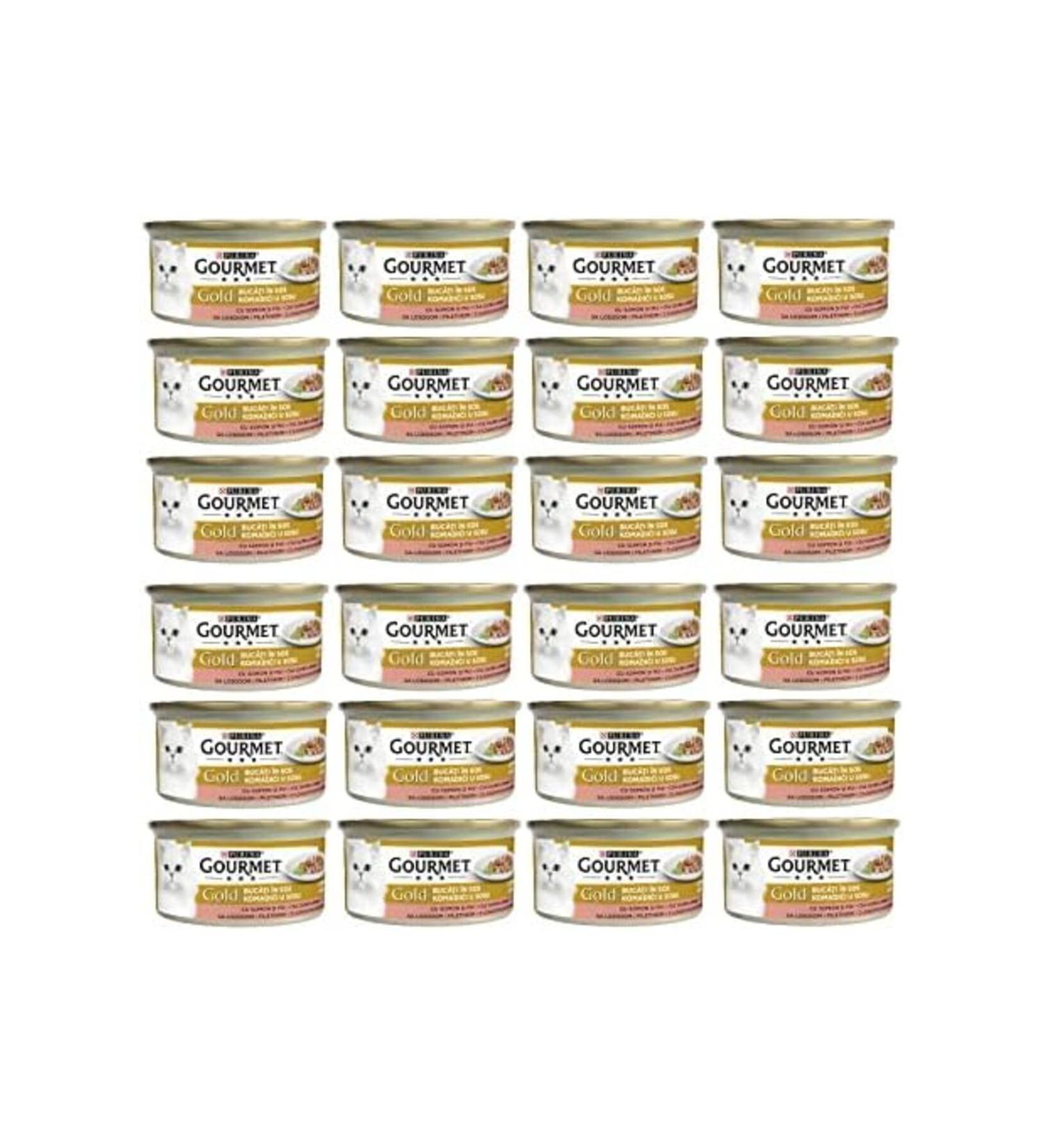 Gourmet Gold Piece Meat Sauce Salmon and Chicken Cat Canned Food 85 gr X 24 Pieces