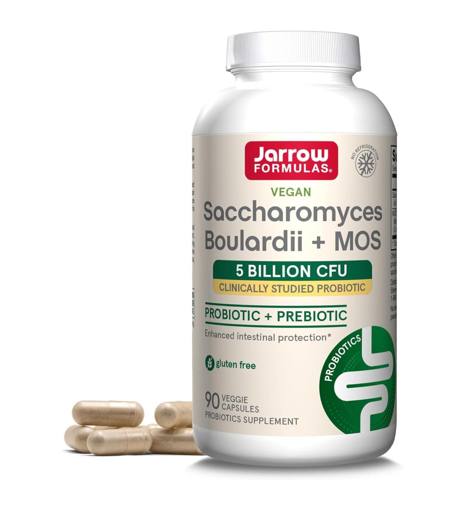 Jarrow Formulas Saccharomyces Boulardi+MOS 5 Billion CFU 90 Veggie Capsules Probiotic+Prebiotic