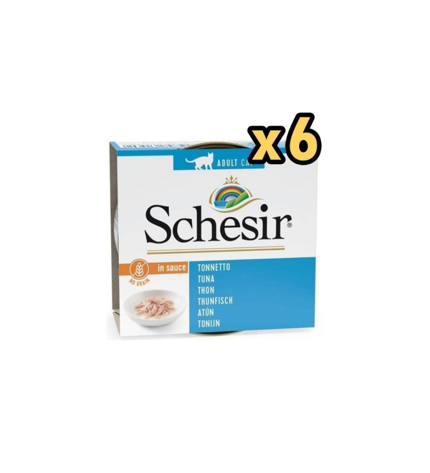 Schesir Canned Cat Food with Tuna and Salmon in Sauce 70 Gr x 6 Pieces