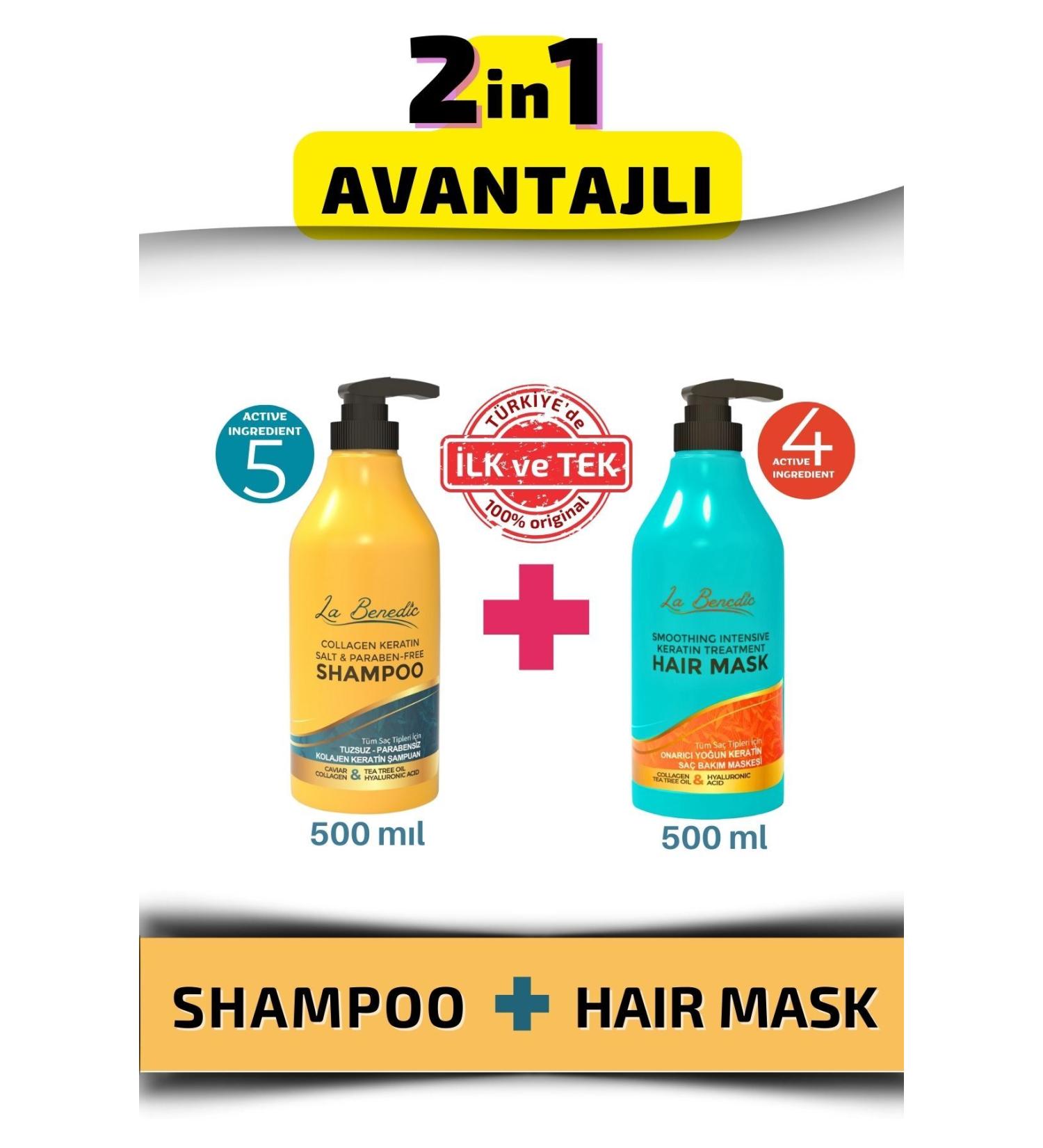 La Benedic ADVANTAGEOUS DUAL Collagen Keratin Salt & Paraben Free Repair Shampoo and Mask 500ml - Buy Online on GoSupps.com