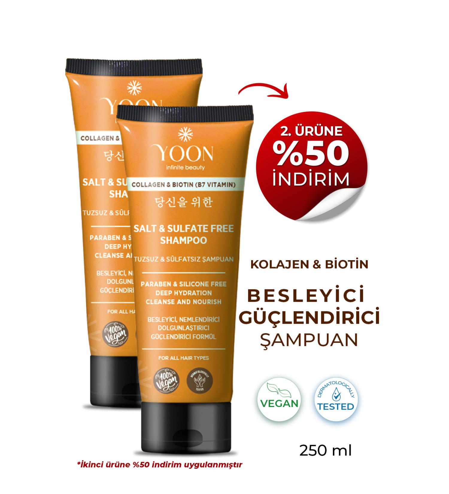 YOON 2-Pack Sulfate-Free and Salt-Free Shampoo Collagen Biotin B7 Paraben-Free Vegan Shampoo 2 x 250ml - Buy Online on GoSupps.com